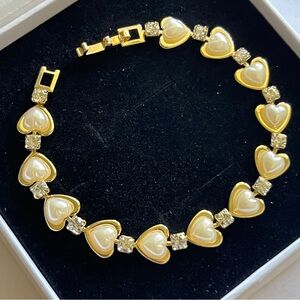 18k Gold Filled Imitation Pearl Heart Bracelet